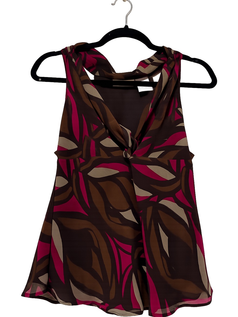 Worthington Brown, Magenta & Cream Twist-Neck Sleeveless Top
